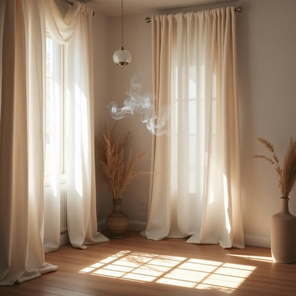 Fumigation dans un intérieur baigné de lumière